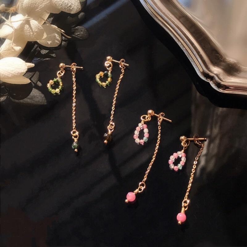 [zoeverglow]原創粉碧璽 綠碧璽耳環｜美國14kgf 落入人間的彩虹-細節圖2