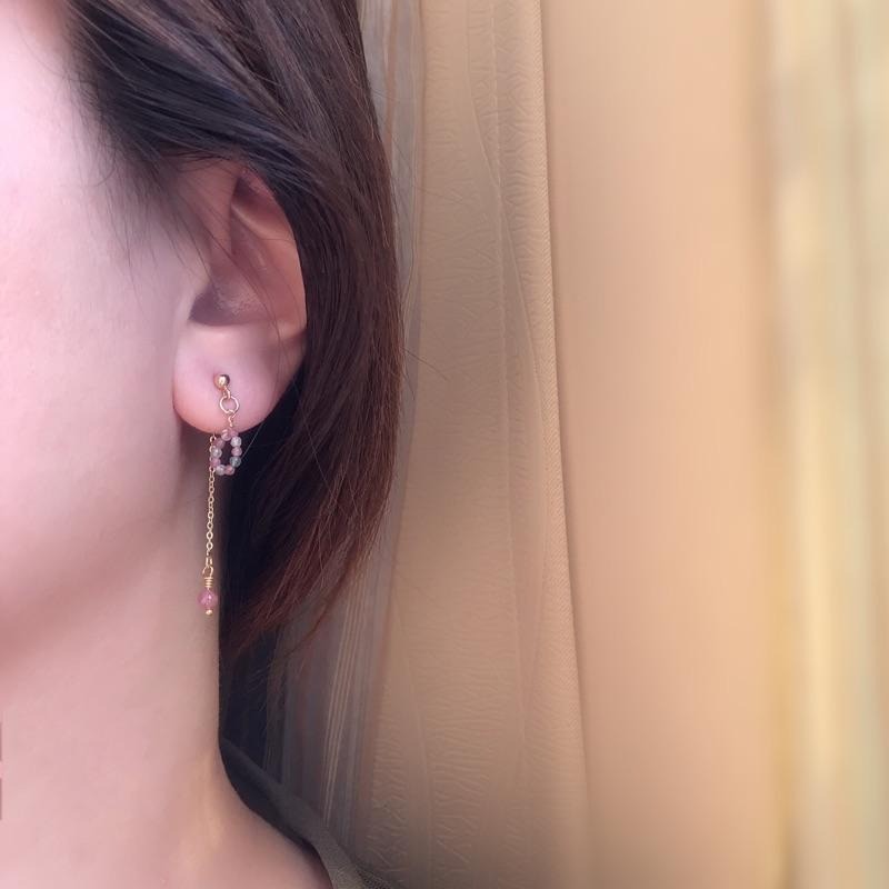 [zoeverglow]原創粉碧璽 綠碧璽耳環｜美國14kgf 落入人間的彩虹-細節圖4