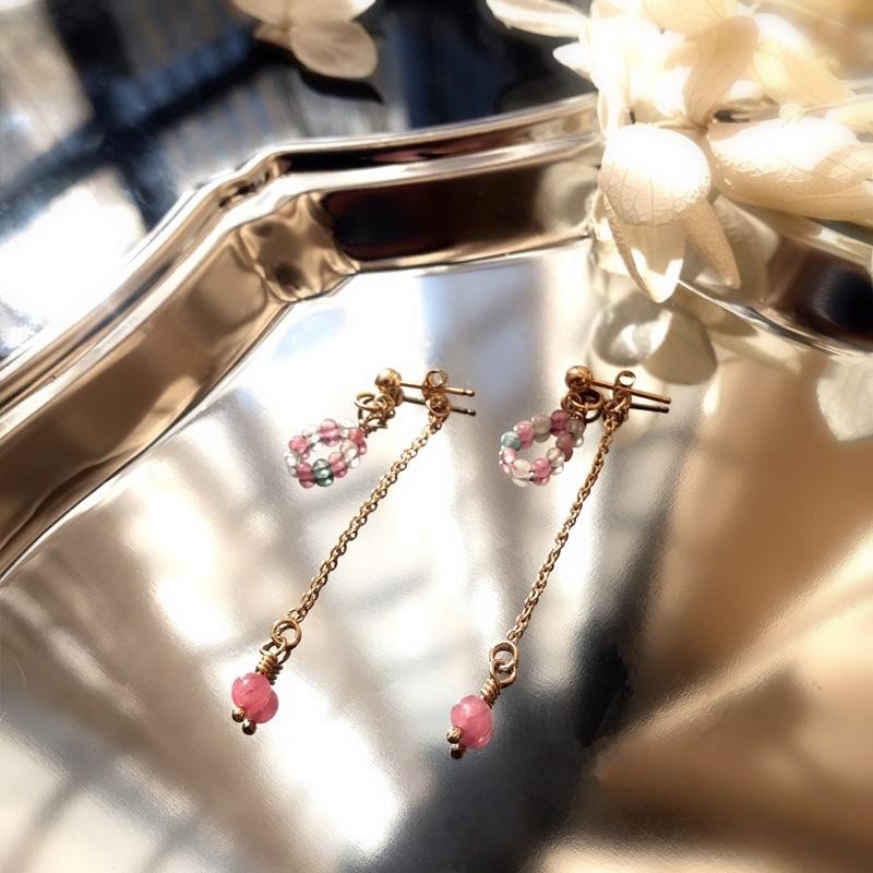 [zoeverglow]原創粉碧璽 綠碧璽耳環｜美國14kgf 落入人間的彩虹-細節圖5