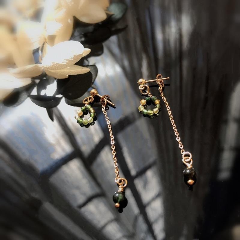 [zoeverglow]原創粉碧璽 綠碧璽耳環｜美國14kgf 落入人間的彩虹-細節圖7