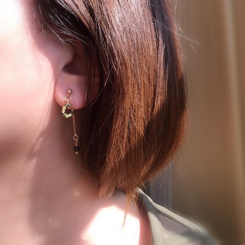 [zoeverglow]原創粉碧璽 綠碧璽耳環｜美國14kgf 落入人間的彩虹-細節圖8