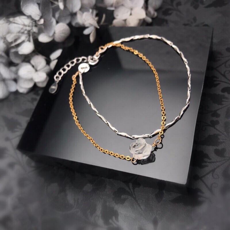 [zoeverglow]原創白水晶玫瑰s925純銀+14kgf雙層手鍊-細節圖2