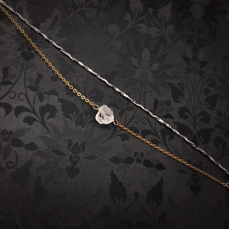 [zoeverglow]原創白水晶玫瑰s925純銀+14kgf雙層手鍊-細節圖3