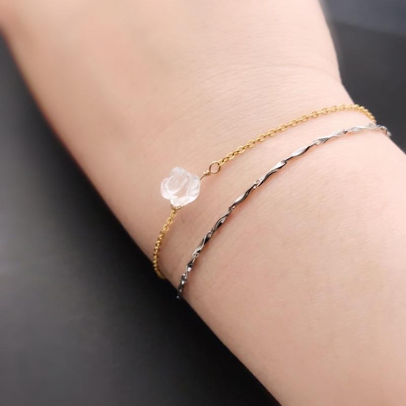 [zoeverglow]原創白水晶玫瑰s925純銀+14kgf雙層手鍊-細節圖4