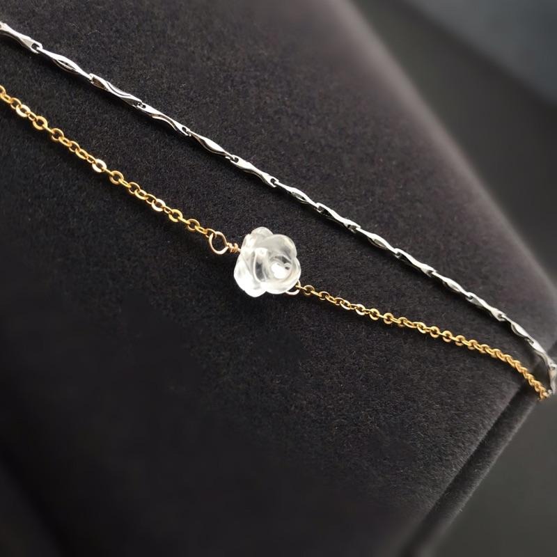 [zoeverglow]原創白水晶玫瑰s925純銀+14kgf雙層手鍊-細節圖5