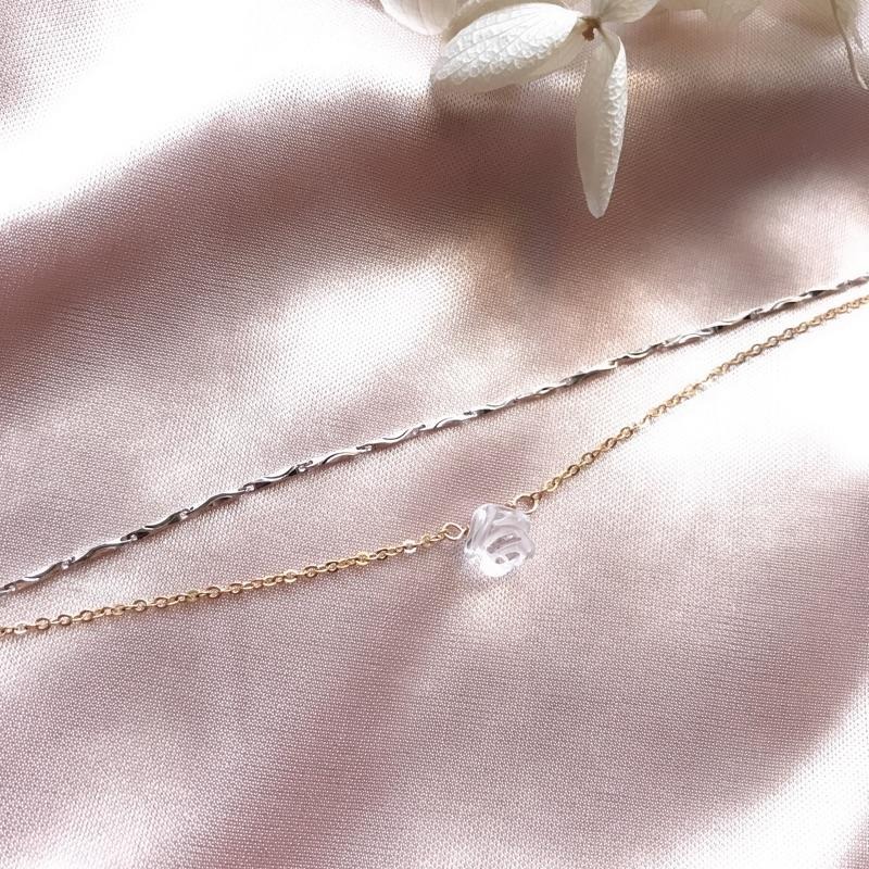 [zoeverglow]原創白水晶玫瑰s925純銀+14kgf雙層手鍊-細節圖7