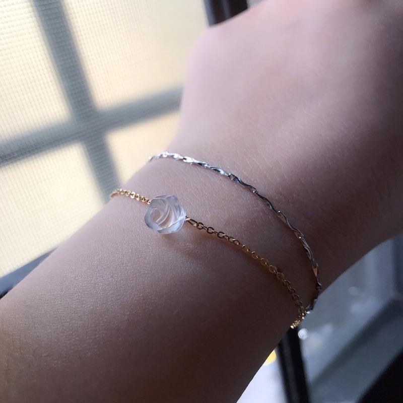 [zoeverglow]原創白水晶玫瑰s925純銀+14kgf雙層手鍊-細節圖8