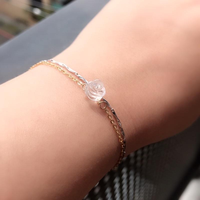 [zoeverglow]原創白水晶玫瑰s925純銀+14kgf雙層手鍊-細節圖9