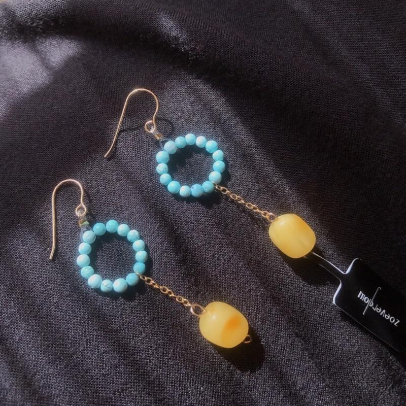 [zoeverglow]原創綠松石x蜜蠟耳環｜14kgf-細節圖2