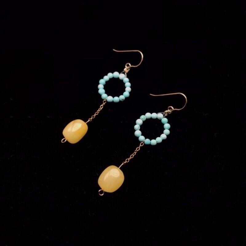 [zoeverglow]原創綠松石x蜜蠟耳環｜14kgf-細節圖3