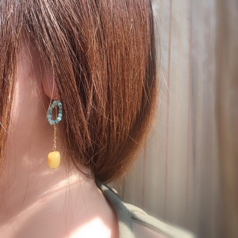 [zoeverglow]原創綠松石x蜜蠟耳環｜14kgf-細節圖4