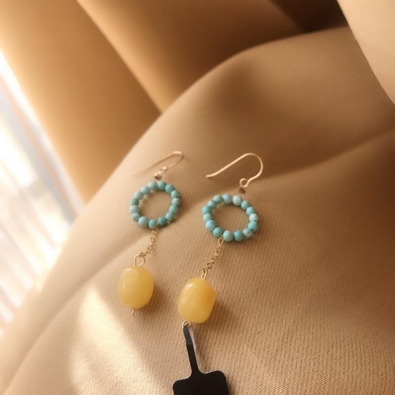 [zoeverglow]原創綠松石x蜜蠟耳環｜14kgf-細節圖5