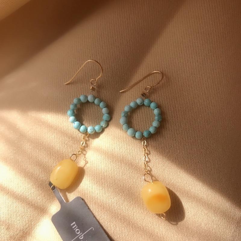 [zoeverglow]原創綠松石x蜜蠟耳環｜14kgf-細節圖6