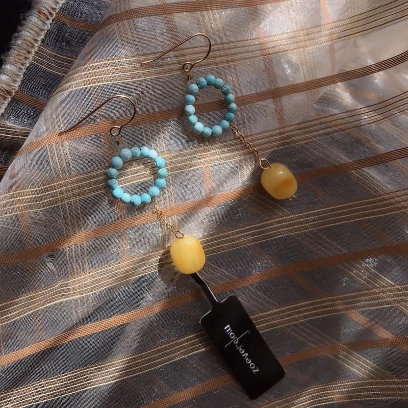 [zoeverglow]原創綠松石x蜜蠟耳環｜14kgf-細節圖7