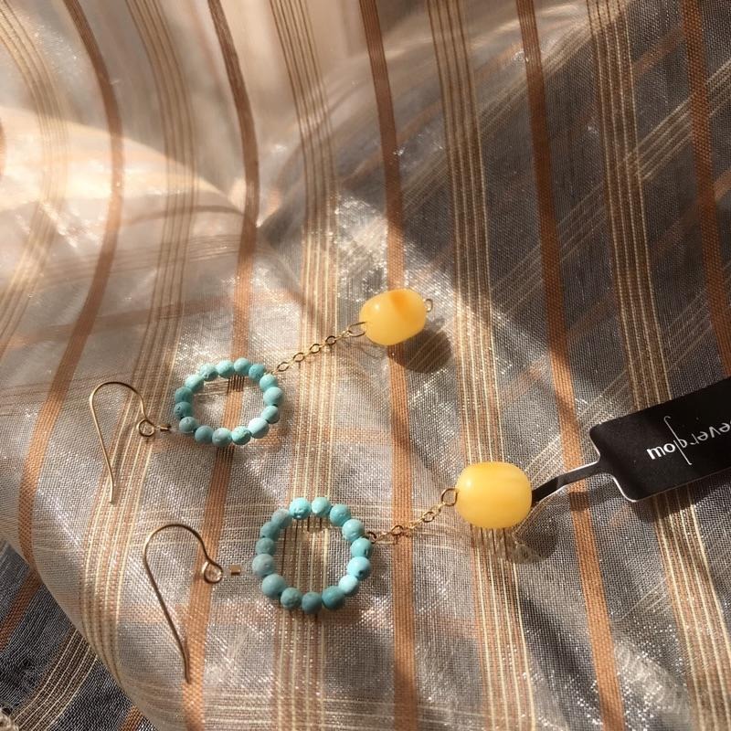 [zoeverglow]原創綠松石x蜜蠟耳環｜14kgf-細節圖8