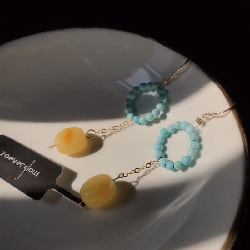 [zoeverglow]原創綠松石x蜜蠟耳環｜14kgf-細節圖9