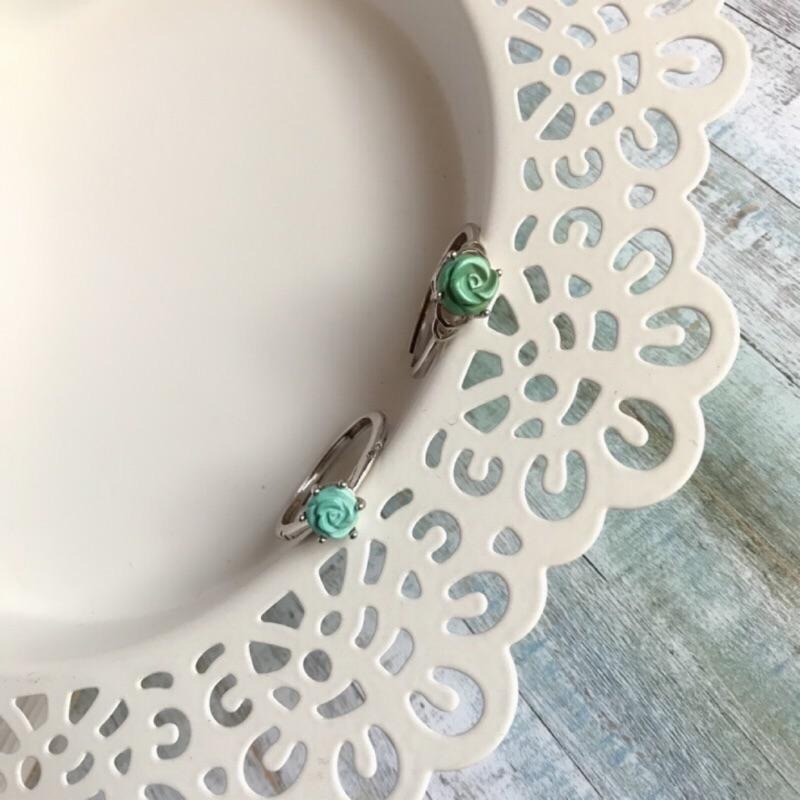 [zoeverglow] 天然綠松石玫瑰花s925純銀戒指｜可調式戒圍 孤品-細節圖2