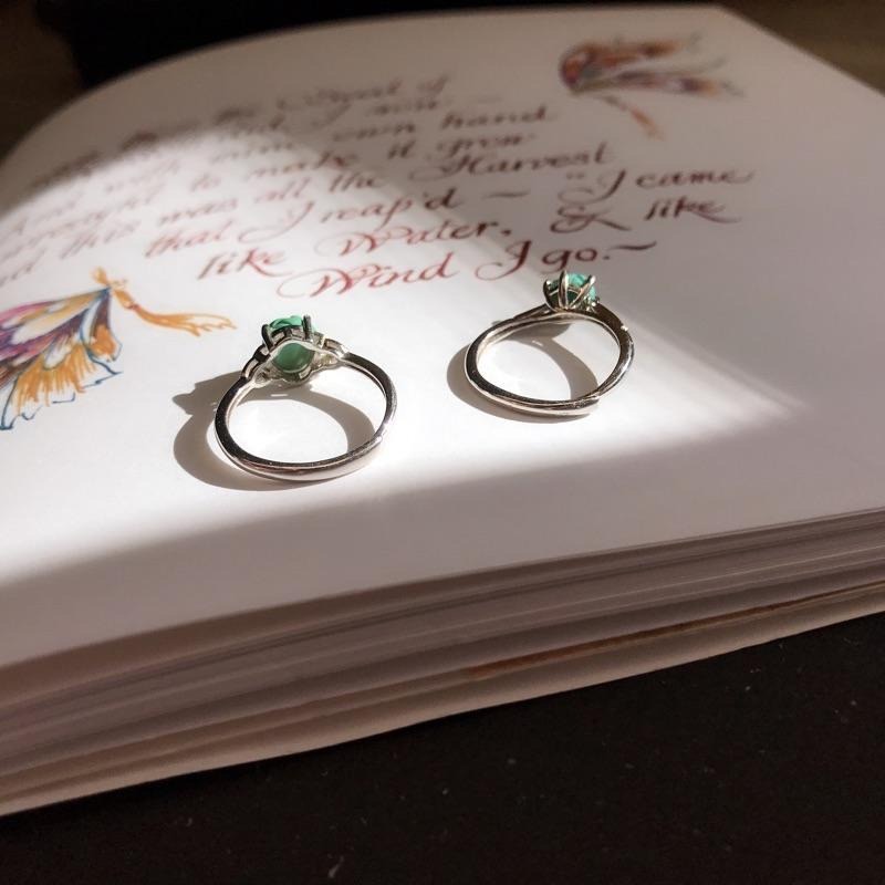 [zoeverglow] 天然綠松石玫瑰花s925純銀戒指｜可調式戒圍 孤品-細節圖6