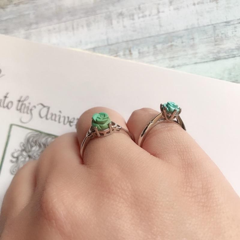 [zoeverglow] 天然綠松石玫瑰花s925純銀戒指｜可調式戒圍 孤品-細節圖7