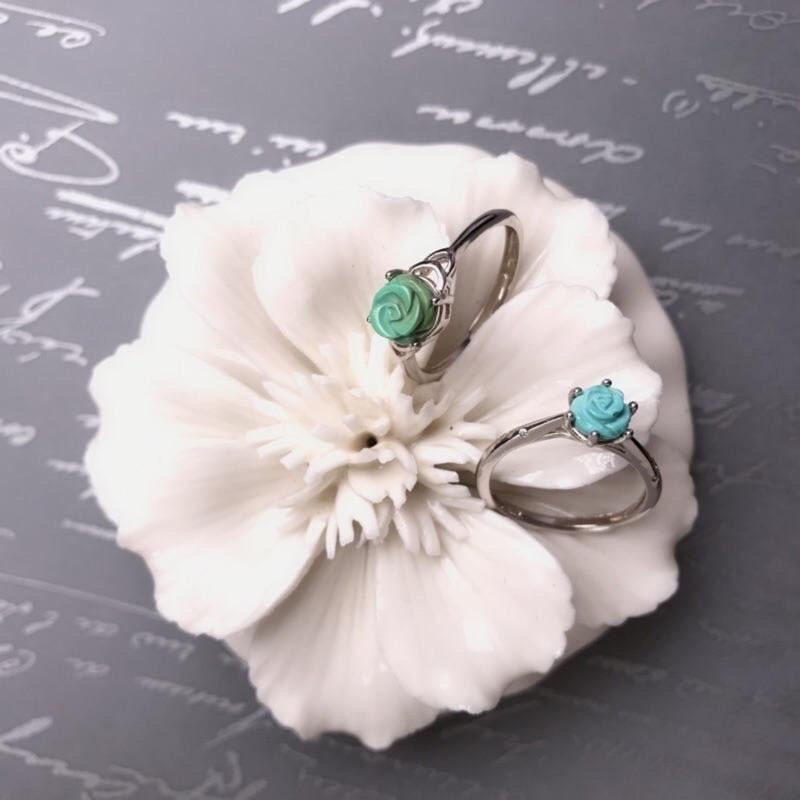 [zoeverglow] 天然綠松石玫瑰花s925純銀戒指｜可調式戒圍 孤品-細節圖8