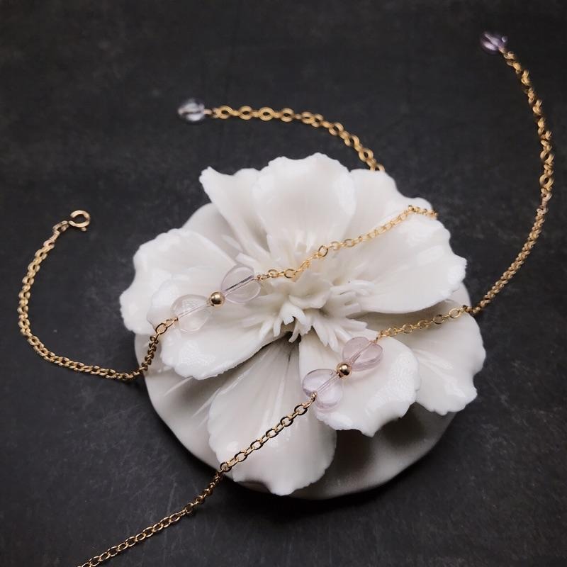 [zoeverglow]原創紫水晶 白水晶心型腳鍊｜美國14kgf-細節圖2