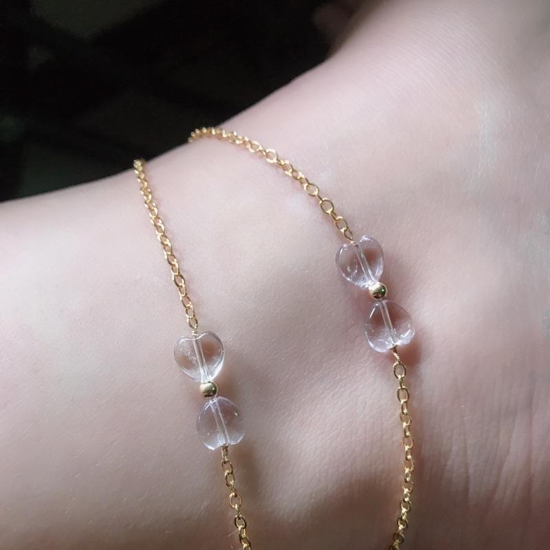 [zoeverglow]原創紫水晶 白水晶心型腳鍊｜美國14kgf-細節圖3