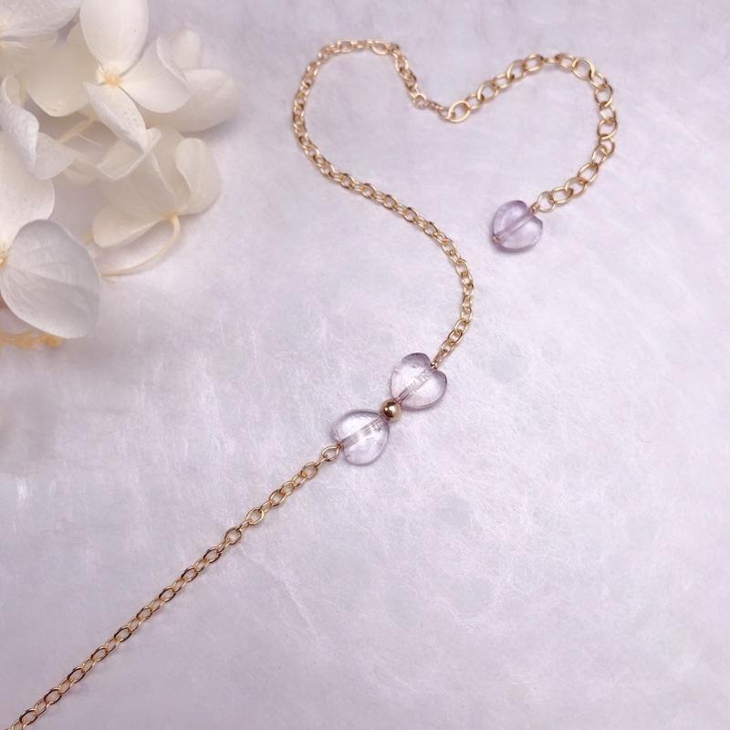 [zoeverglow]原創紫水晶 白水晶心型腳鍊｜美國14kgf-細節圖5