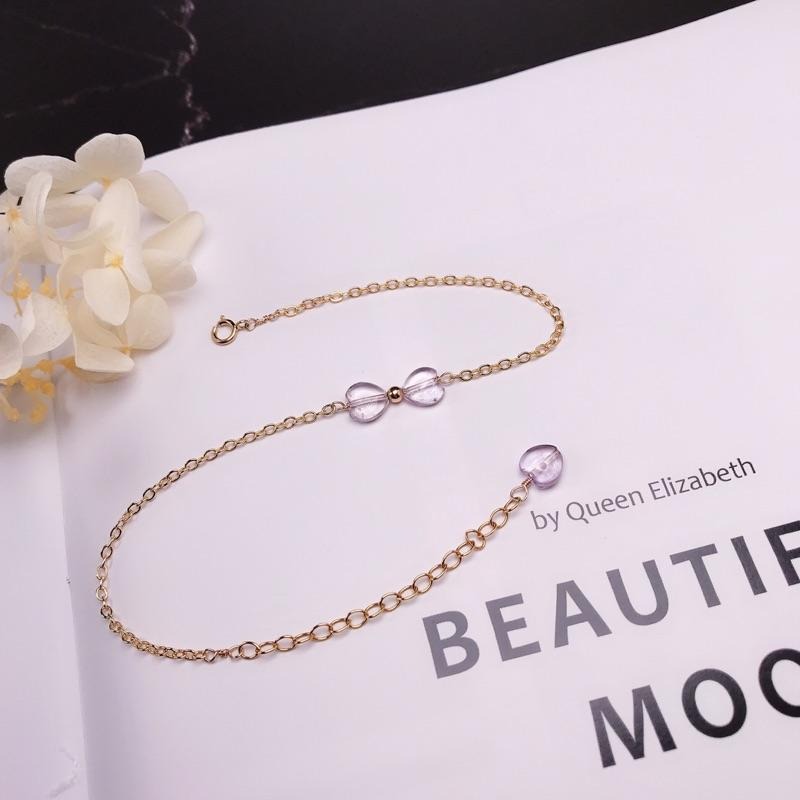 [zoeverglow]原創紫水晶 白水晶心型腳鍊｜美國14kgf-細節圖6