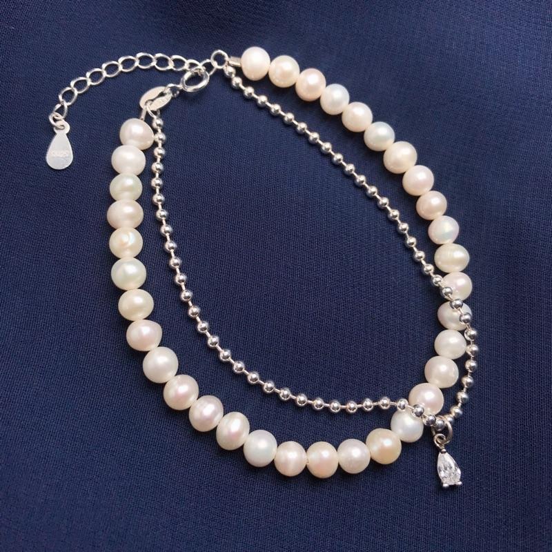 [zoeverglow]原創天然淡水珍珠s925純銀手鍊｜雙層手鍊-細節圖2