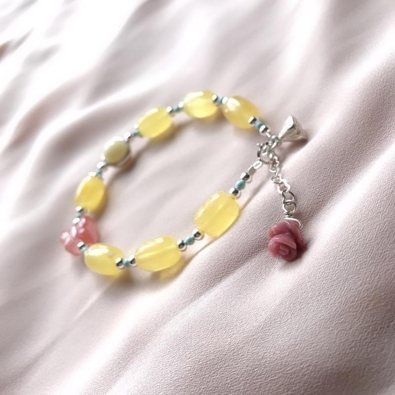 [zoeverglow]< 採蜜 >蜜蠟x南紅瑪瑙x薔薇輝石 s925純銀手鍊|玫瑰花-細節圖3