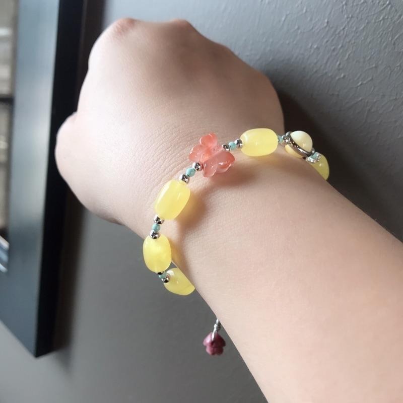 [zoeverglow]< 採蜜 >蜜蠟x南紅瑪瑙x薔薇輝石 s925純銀手鍊|玫瑰花-細節圖4