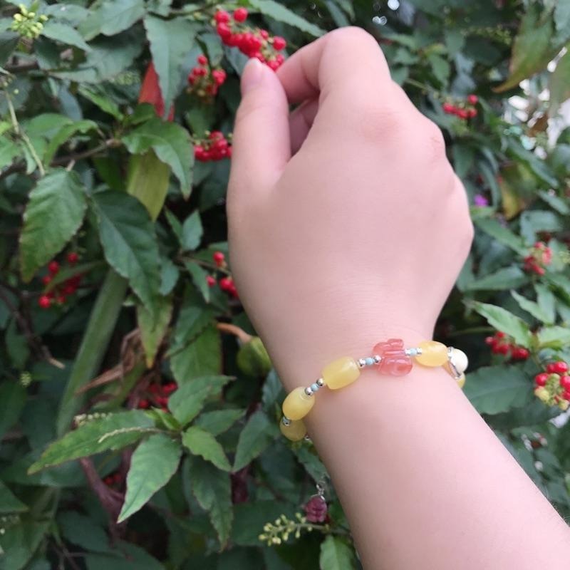 [zoeverglow]< 採蜜 >蜜蠟x南紅瑪瑙x薔薇輝石 s925純銀手鍊|玫瑰花-細節圖5