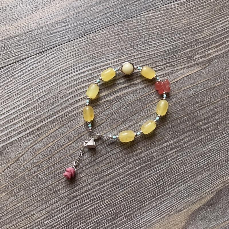 [zoeverglow]< 採蜜 >蜜蠟x南紅瑪瑙x薔薇輝石 s925純銀手鍊|玫瑰花-細節圖7