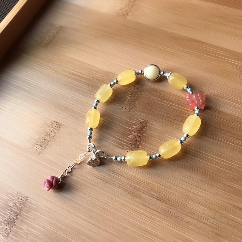 [zoeverglow]< 採蜜 >蜜蠟x南紅瑪瑙x薔薇輝石 s925純銀手鍊|玫瑰花-細節圖9