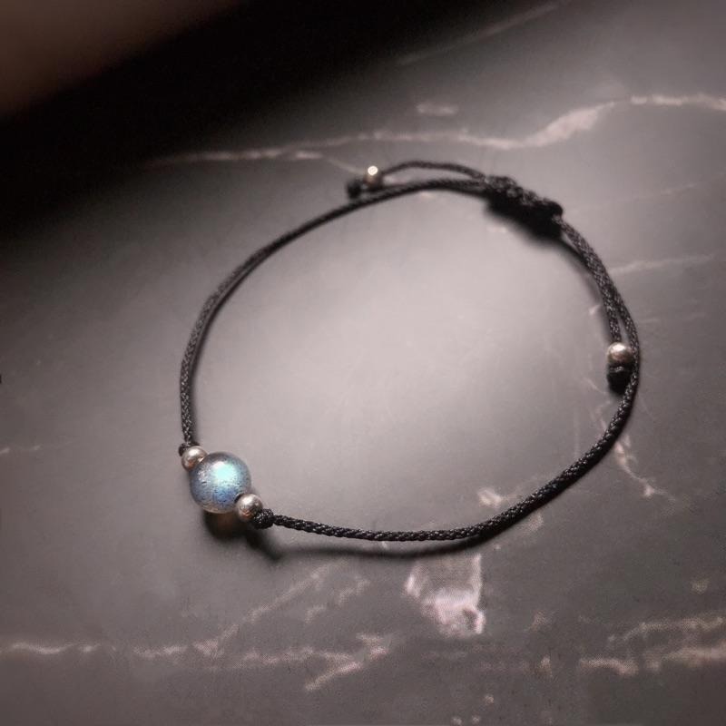 [zoeverglow]灰月光石s925純銀手繩｜拉長石 手工編製-細節圖2