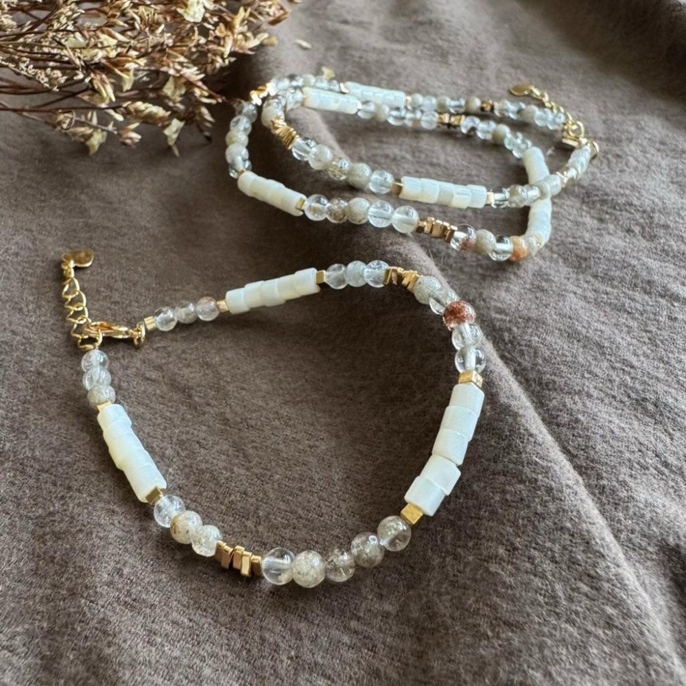 ［zoeverglow] 彩幽靈 × 白母貝 頸鍊+手鍊套組｜文青 自然系｜靜謐 微光 百搭 療癒-細節圖5