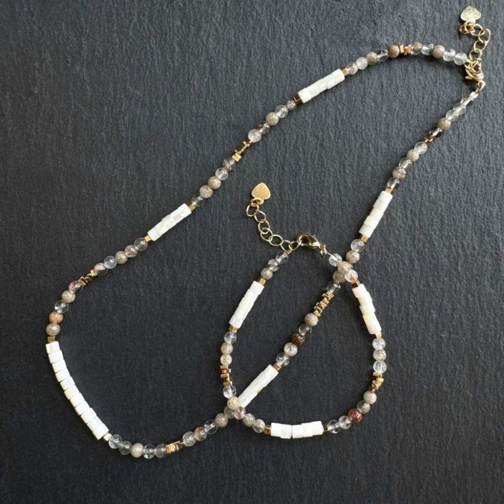 ［zoeverglow] 彩幽靈 × 白母貝 頸鍊+手鍊套組｜文青 自然系｜靜謐 微光 百搭 療癒-細節圖7