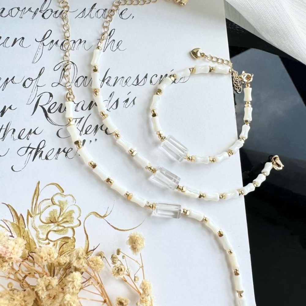 [zoeverglow] 白水晶 x 白貝母竹節手鍊｜清新氣質｜純淨 • 柔光 • 簡約 • 療癒-細節圖2