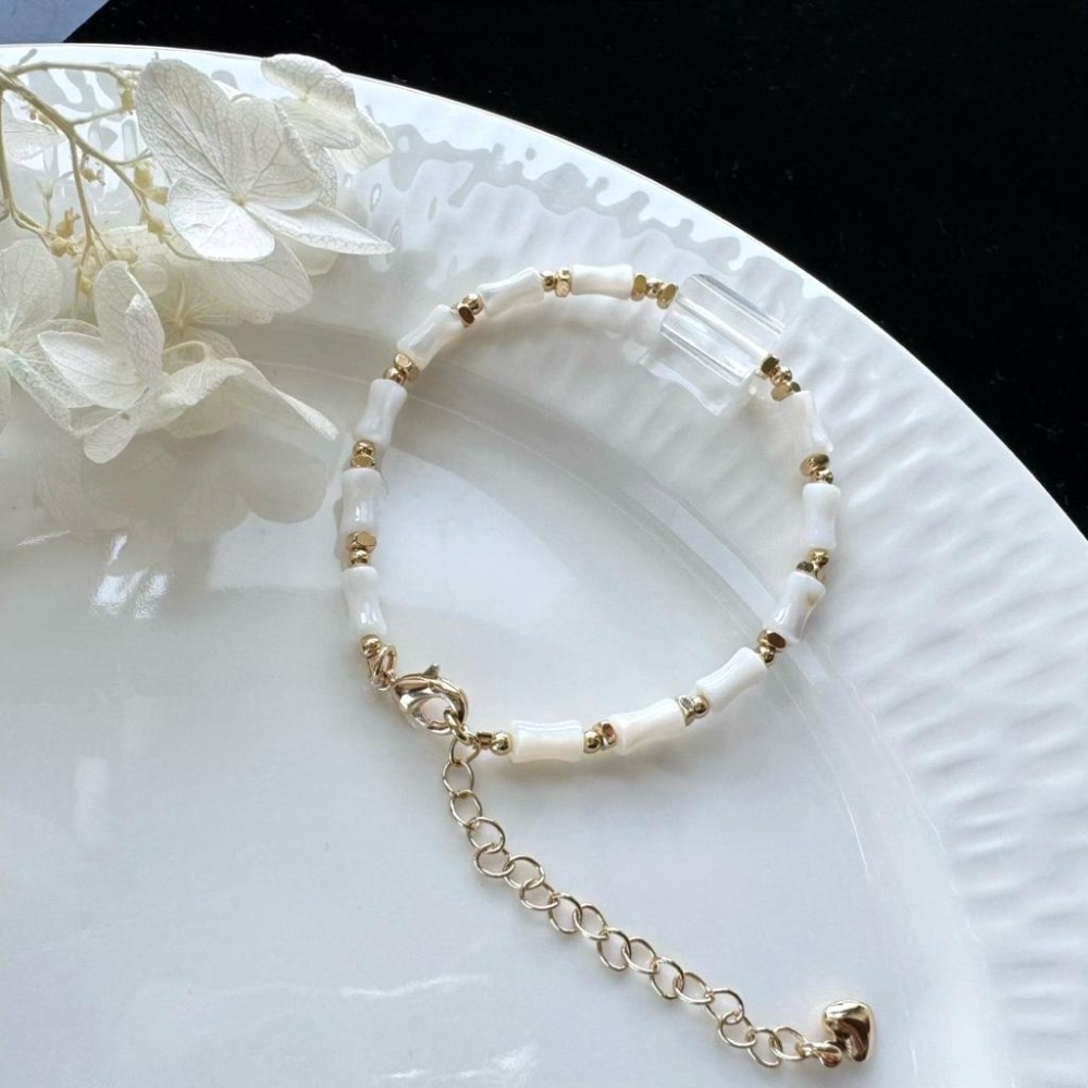 [zoeverglow] 白水晶 x 白貝母竹節手鍊｜清新氣質｜純淨 • 柔光 • 簡約 • 療癒-細節圖4