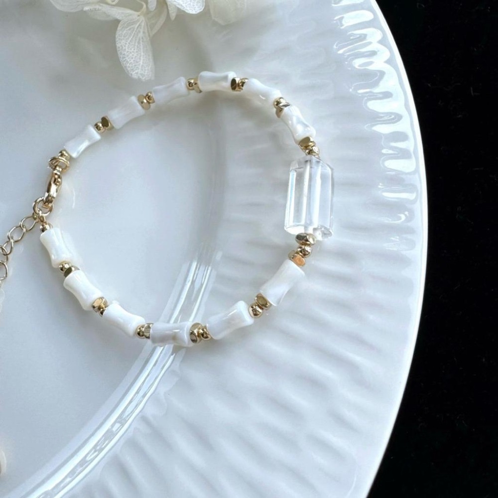 [zoeverglow] 白水晶 x 白貝母竹節手鍊｜清新氣質｜純淨 • 柔光 • 簡約 • 療癒-細節圖7