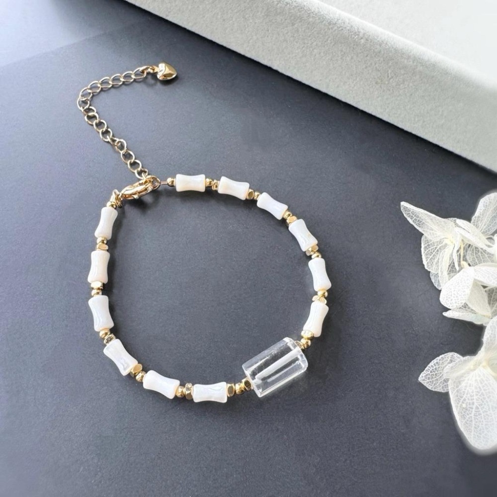 [zoeverglow] 白水晶 x 白貝母竹節手鍊｜清新氣質｜純淨 • 柔光 • 簡約 • 療癒-細節圖8