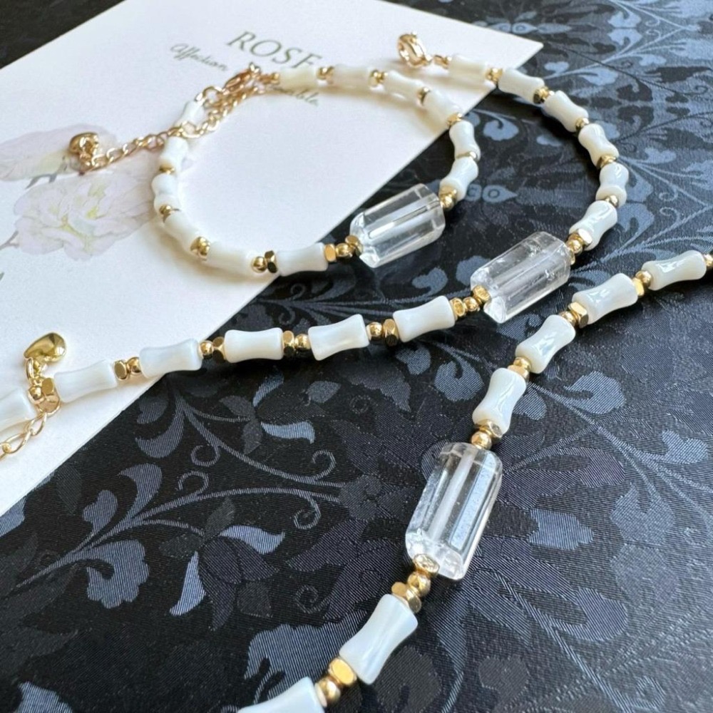 [zoeverglow] 白水晶 x 白貝母竹節手鍊｜清新氣質｜純淨 • 柔光 • 簡約 • 療癒-細節圖5