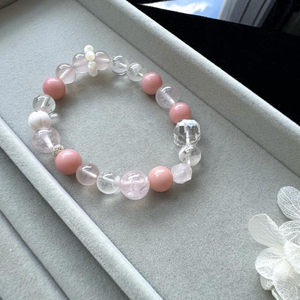 [zoeverglow] 粉澳寶×粉晶x粉瑪瑙×白幽靈×白水晶x女王貝手串｜浪漫守護 愛與幸福 療癒能量-細節圖3