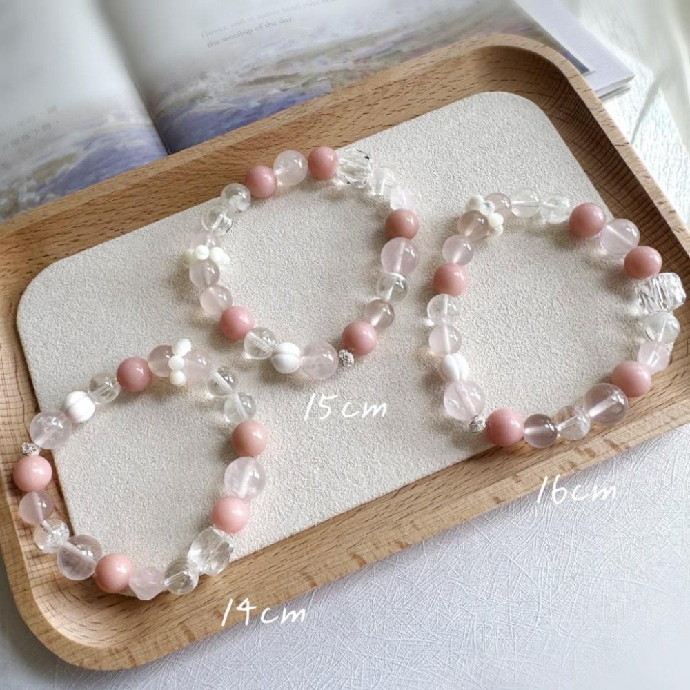 [zoeverglow] 粉澳寶×粉晶x粉瑪瑙×白幽靈×白水晶x女王貝手串｜浪漫守護 愛與幸福 療癒能量-細節圖5