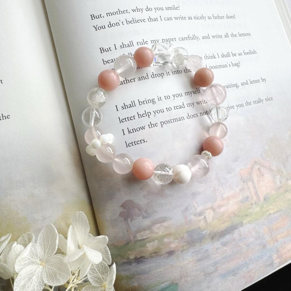 [zoeverglow] 粉澳寶×粉晶x粉瑪瑙×白幽靈×白水晶x女王貝手串｜浪漫守護 愛與幸福 療癒能量-細節圖6