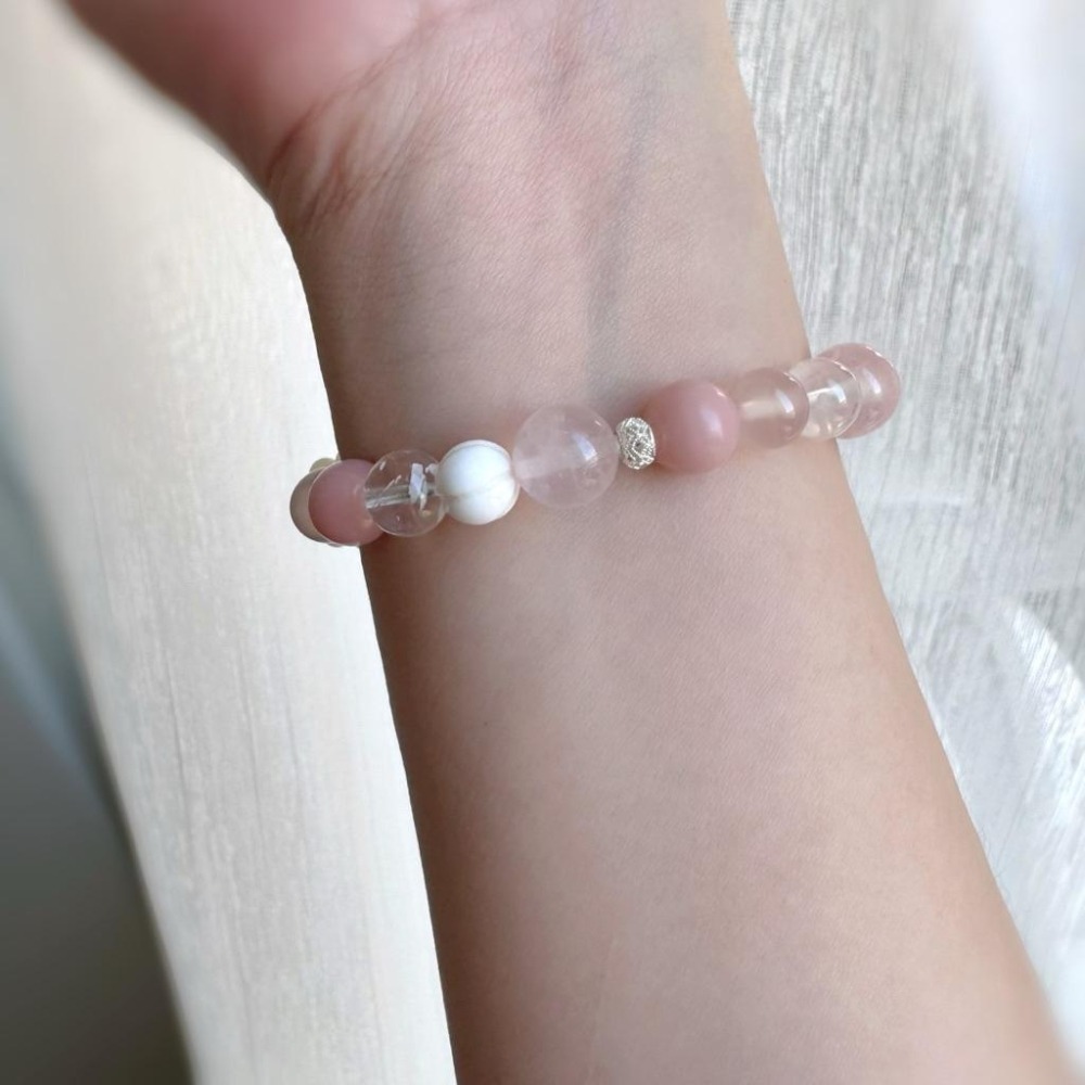 [zoeverglow] 粉澳寶×粉晶x粉瑪瑙×白幽靈×白水晶x女王貝手串｜浪漫守護 愛與幸福 療癒能量-細節圖7