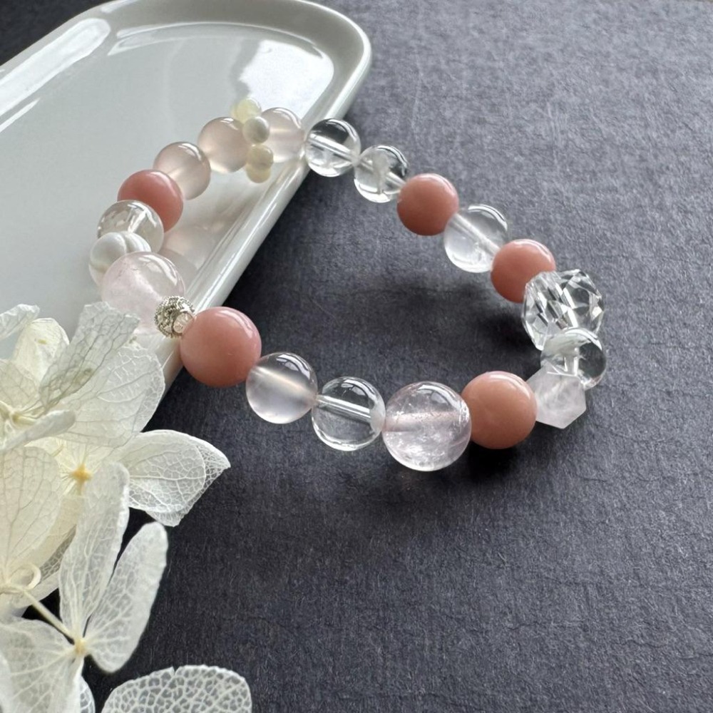[zoeverglow] 粉澳寶×粉晶x粉瑪瑙×白幽靈×白水晶x女王貝手串｜浪漫守護 愛與幸福 療癒能量-細節圖8