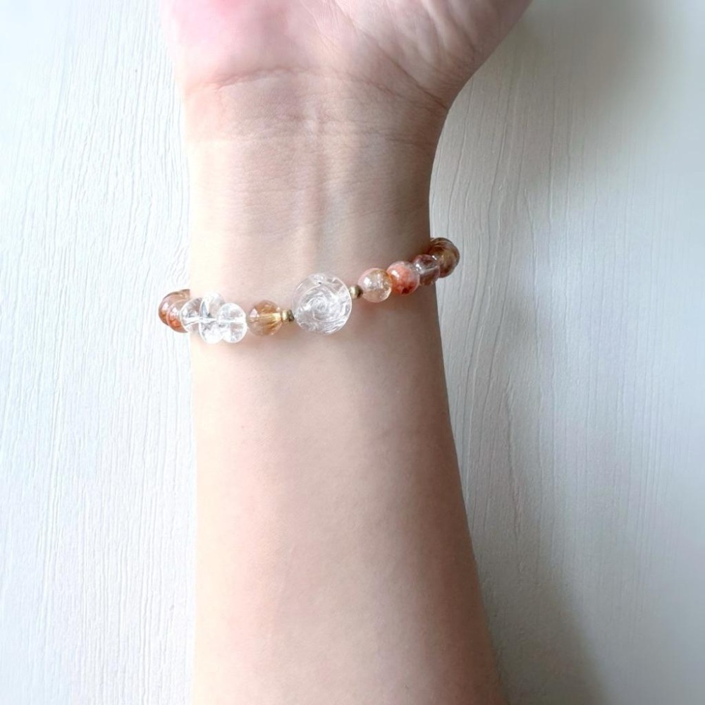 [zoeverglow] 極光幽靈黃水晶x白水晶玫瑰手串｜異象水晶 稀有共生礦｜招財 能量 守護 成長-細節圖3