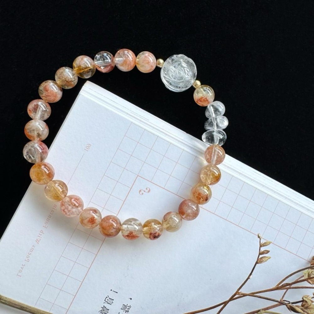 [zoeverglow] 極光幽靈黃水晶x白水晶玫瑰手串｜異象水晶 稀有共生礦｜招財 能量 守護 成長-細節圖4