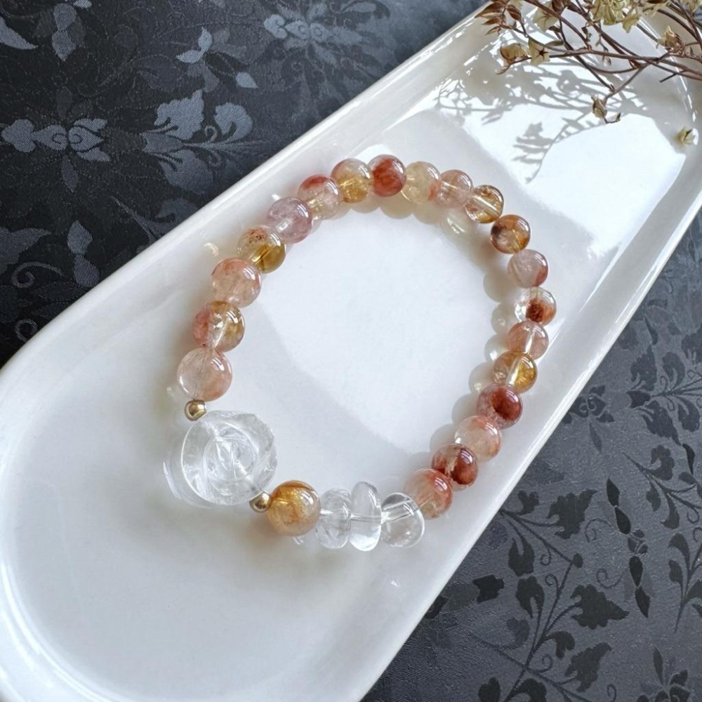 [zoeverglow] 極光幽靈黃水晶x白水晶玫瑰手串｜異象水晶 稀有共生礦｜招財 能量 守護 成長-細節圖8